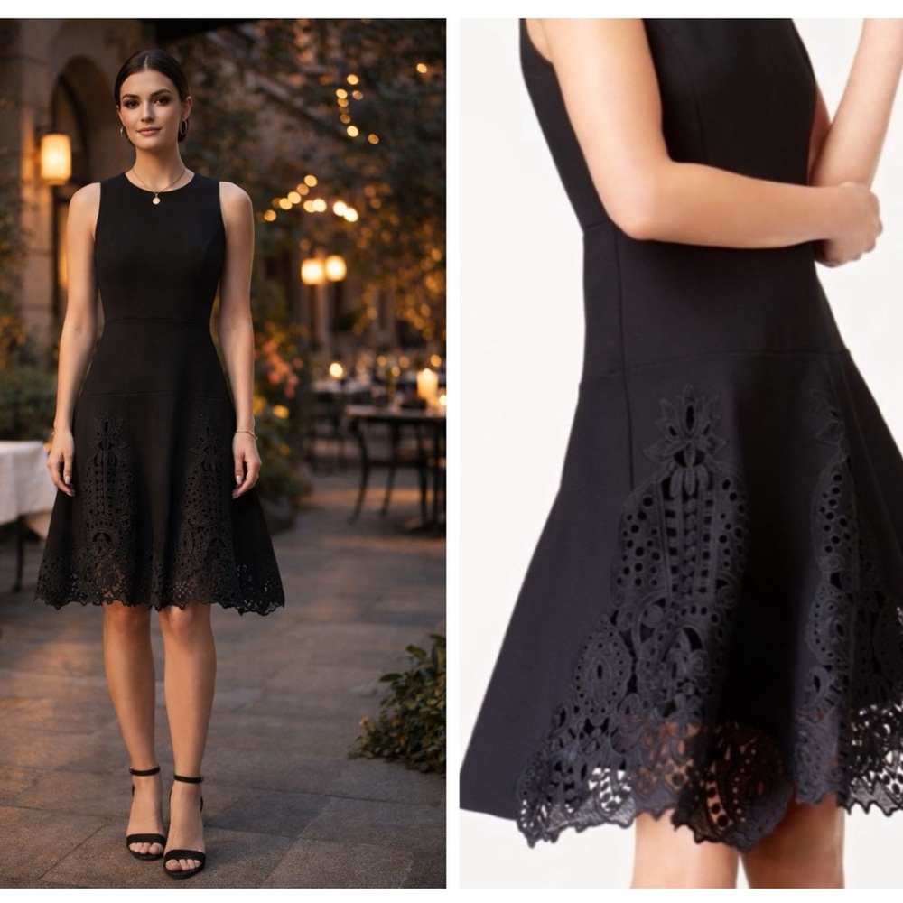 NWT KOBI ALANNA BLACK EYELET A-LINE SLEEVELESS DRESS WOMEN'S SIZE 4